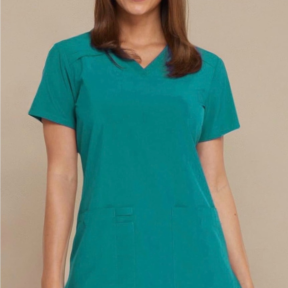 Dickies Teal Short Sleeve V-Neck Scrub Top, XS
